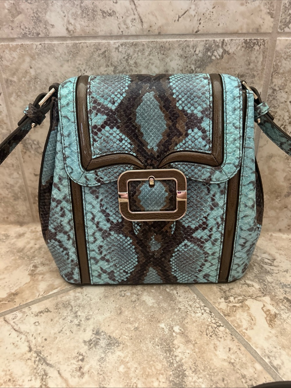 Brahmin Margo Turquoise Stone Tecoma Leather Crossbody -- western snake $325 new
